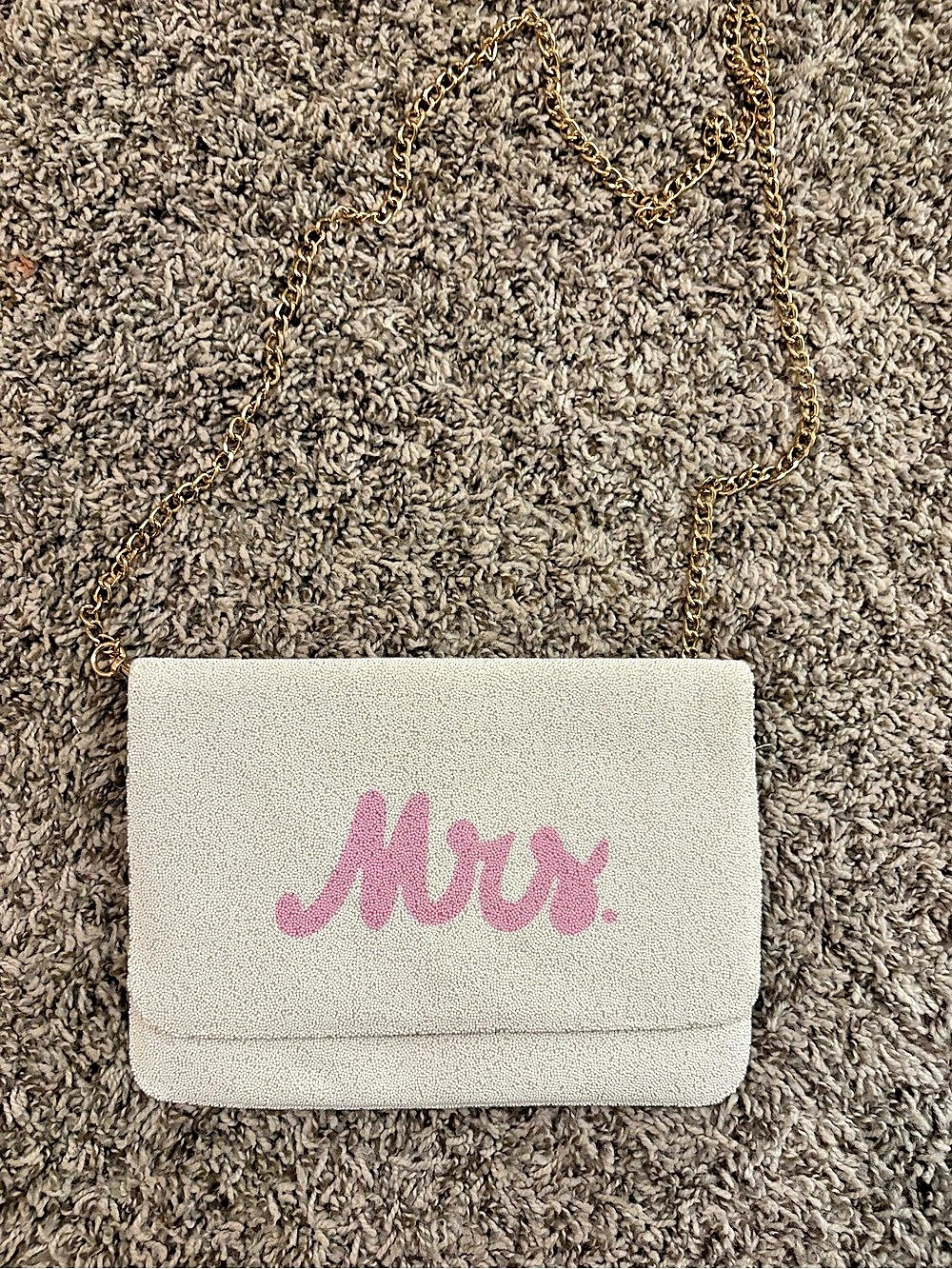 Mrs Beaded Crossbody Clutch Logo Crossbody Bag in White